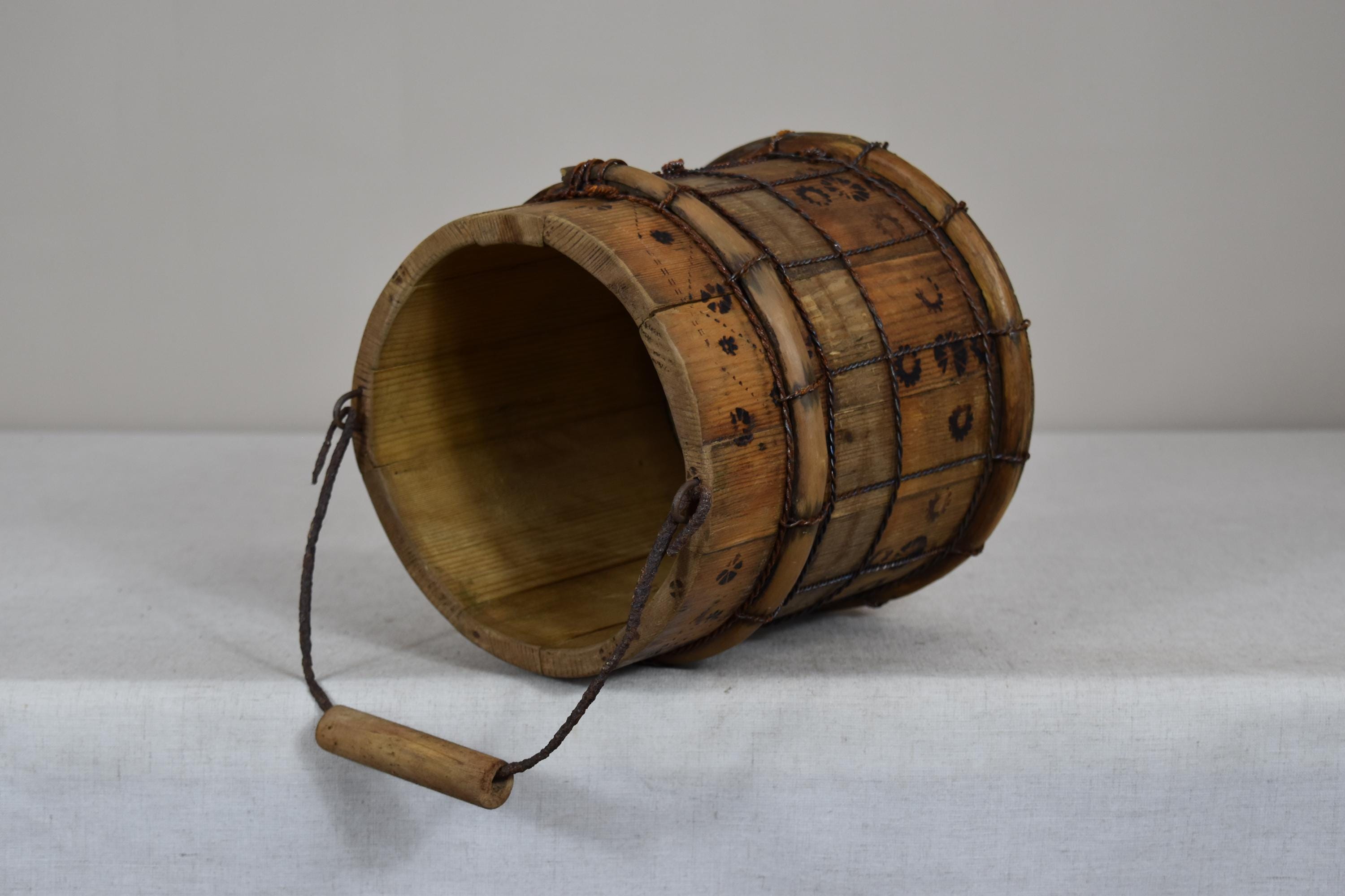 Vintage Wooden Bucket - Rustic Farmhouse Pail - Antique Wood Planter ...