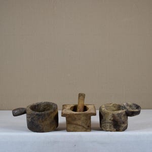 Antique Wood Mortar - Hand Carved Herb Grinder - Rustic Spice Bowl - Collectible Wood Mortar and Pestle - Primitive Farmhouse Kitchen Tool
