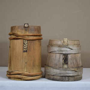 Vintage Wooden Barrel - Rustic Small Barrel Decor - Antique Farmhouse Storage - Handcrafted Wood Barrel - Cottagecore Home Accent