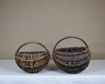 Antique Basket - Vintage Wicker - Old Woven Handwoven Basket - Rustic Natural Wicker Decor - Wicker Fruit Bowl - Cottagecore Farmhouse Bowl