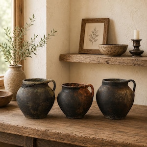 Vintage handgjord lerkruka - Rustik keramikvas - Wabi-Sabi Decor