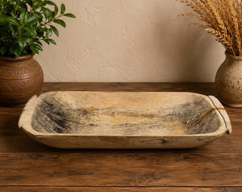 Antique Hand-Carved Wooden Dough Bowl – Rustic Farmhouse Bread Trencher, Primitive Kitchen Decor