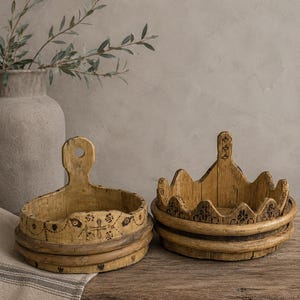 Primitive Wooden Basket Folk Art Farmhouse Decor Storage
