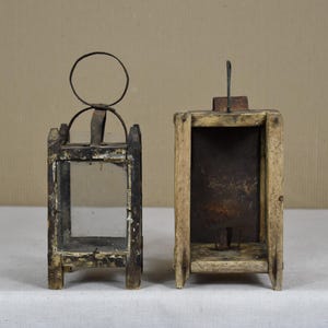 Antique Wooden Candle Lantern - Rustic Candle Holder - Primitive Wood Lantern - Vintage Candlelight Accent - Farmhouse Cabin Decor