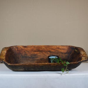 Antique Wooden Dough Bowl - Rustic Farmhouse Bread Bowl - Large Carved Wood Trencher - Vintage Wood Fruit Bowl - Primitive Kitchen Decor