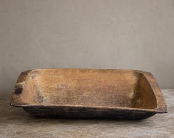 Large Antique Hand-Carved Wood Dough Bowl – Rustic Kitchen Decor