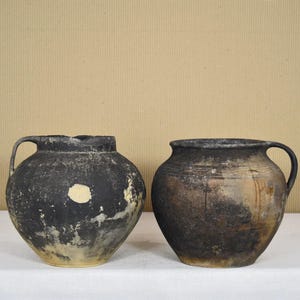 Maceta de barro vintage hecha a mano - Jarrón rústico Wabi-Sabi - Cerámica de terracota