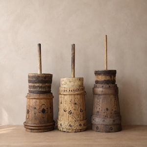 Antique Wooden Butter Churn - Rustic Farmhouse Kitchen Crock - Primitive Decor
