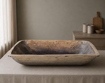 Antique Hand Carved Wood Dough Bowl – Large Primitive Rustic Decor