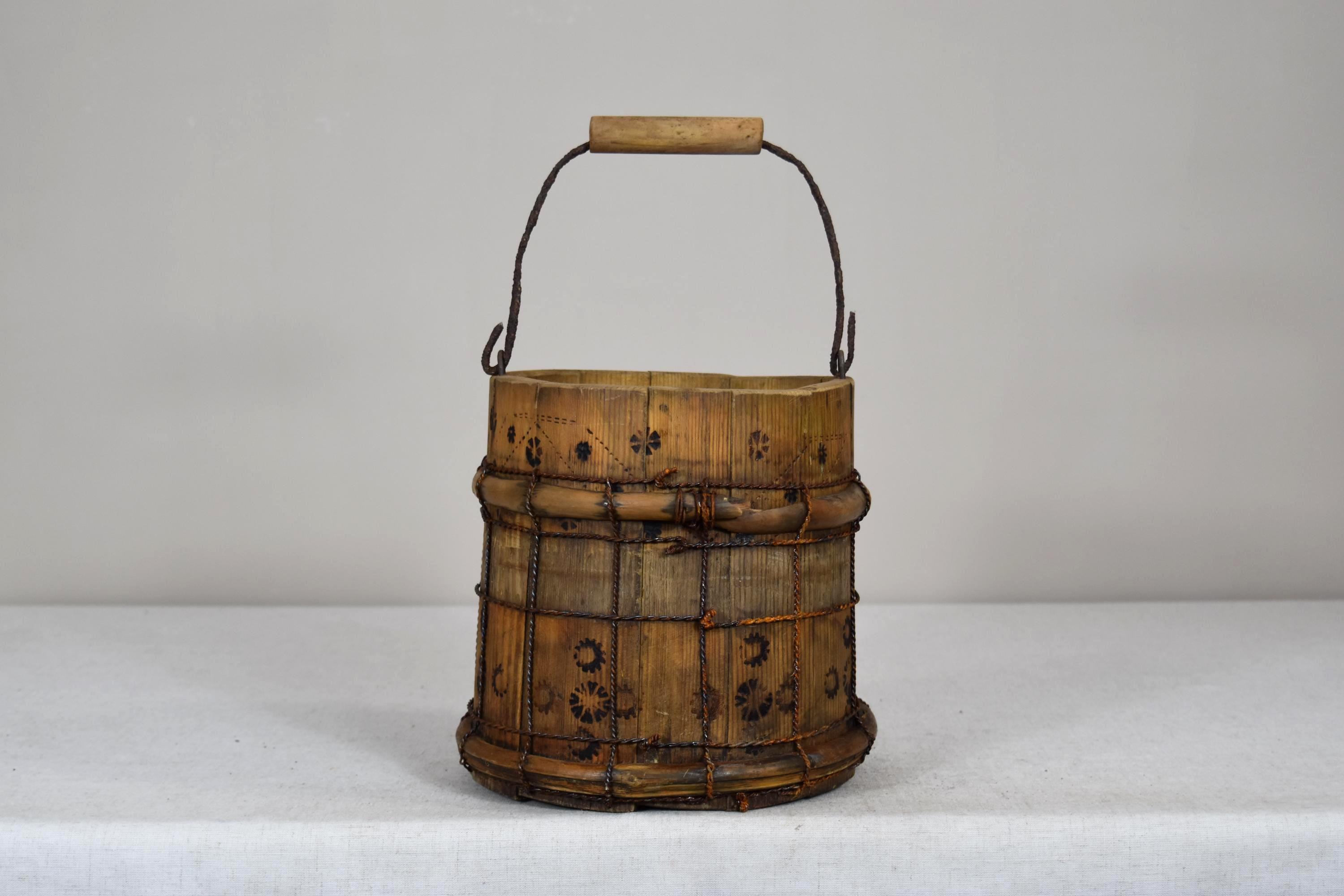 Vintage Wooden Bucket - Rustic Farmhouse Pail - Antique Wood Planter ...