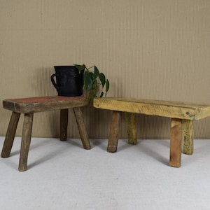 Vintage Wooden Stool - Rustic Farmhouse Bench - Antique Wood Step Stool - Primitive Country Seat - Small Wooden Side Table