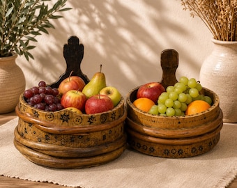 Vintage Obstschale aus Holz – Rustikale Küchendekoration im Landhausstil, handgefertigter Pflanztopf