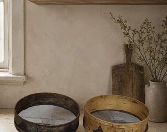 Antique Wooden Sieve - Rustic Farmhouse Kitchen Decor (15.4/16.5")