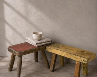 Vintage Holzhocker - Rustikale Bauernhaus-Sitzbank