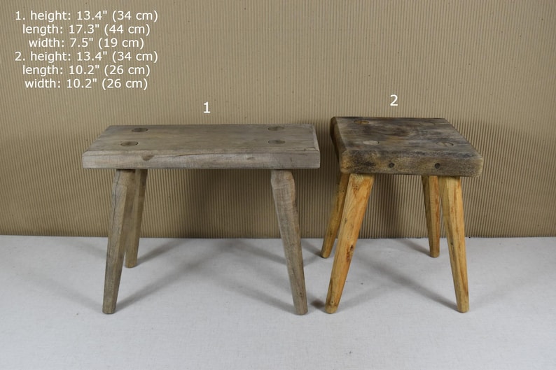 Vintage Wooden Stool - Rustic Farmhouse Bench - Primitive Side Table - Etsy