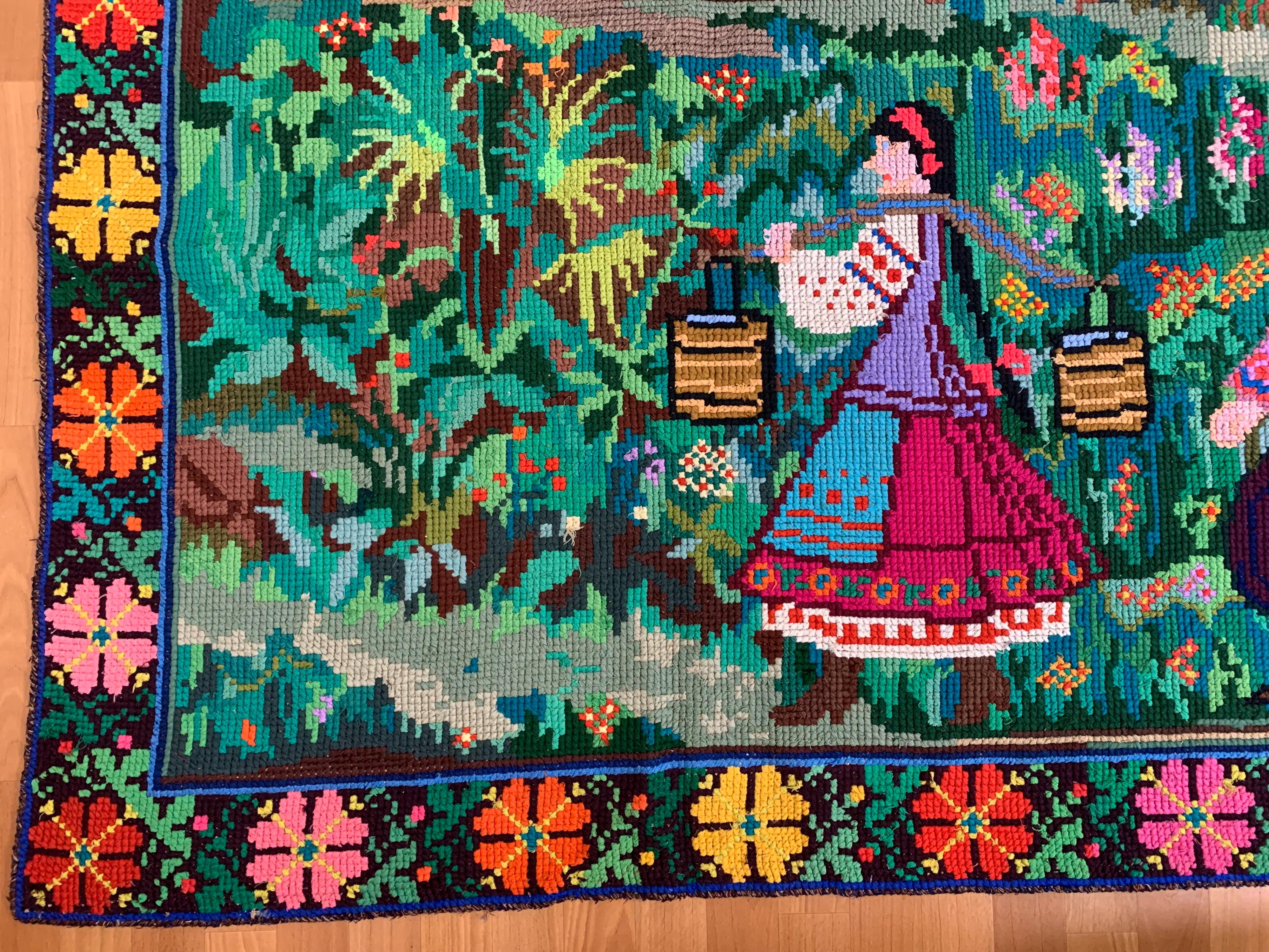 ヴィンテージ刺繍ラグ - カラフルなハンドメイド壁掛け - ウクライナの 