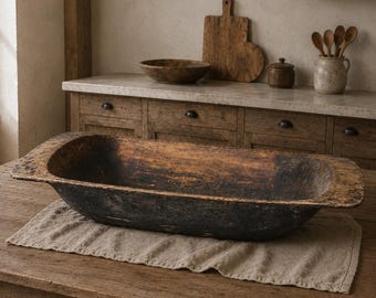 Antique Hand Carved Wood Dough Bowl – Large Primitive Rustic Centerpiece