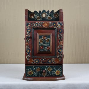 Antieke tafelbladkast - kleine rustieke apothekerskast - boerderij wanddisplay - opberger primitieve kruiden - boerderijinrichting