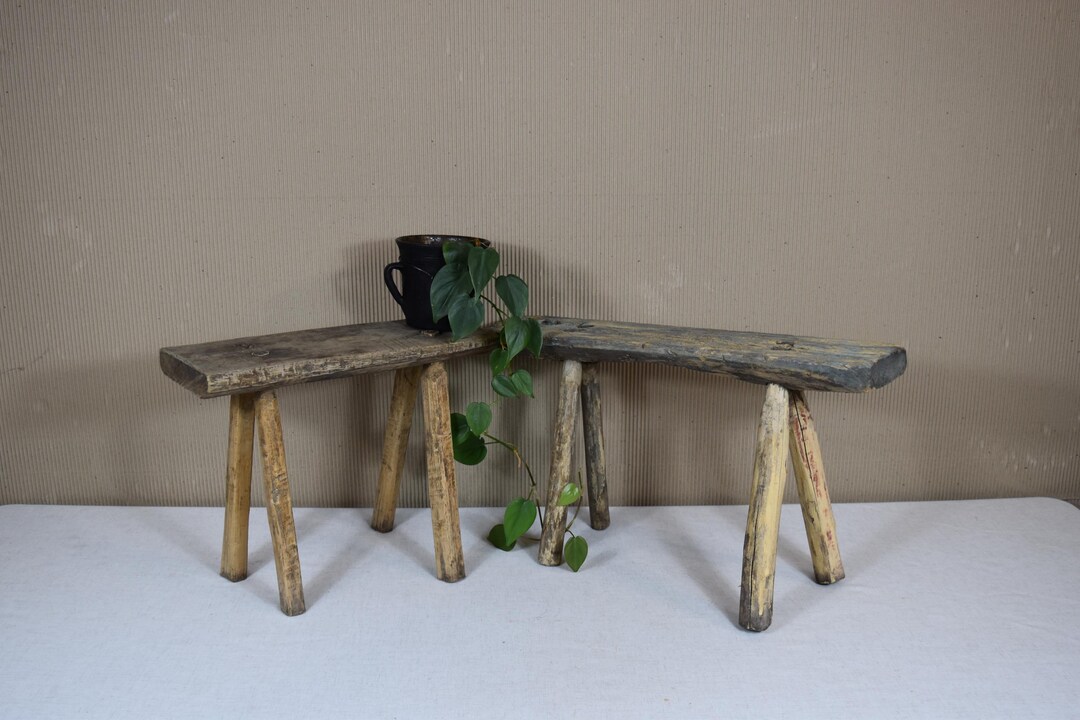 Vintage Wooden Stool - Rustic Farmhouse Bench - Antique Wood Step Stool ...