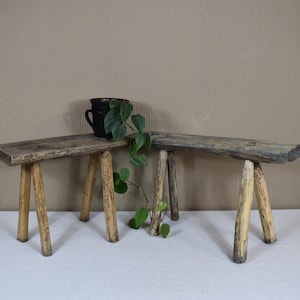 Vintage Wooden Stool - Rustic Farmhouse Bench - Antique Wood Step Stool - Primitive Country Seat - Small Wooden Side Table