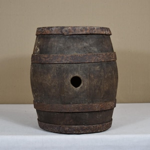 Vintage Wooden Barrel - Handcrafted Wood Barrel - Rustic Large Barrel Decor - Antique Farmhouse Storage - Cottagecore Home Accent