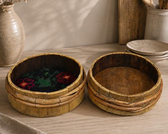Vintage Holz Obstschale - Rustikale Bauernhaus Küche Dekor