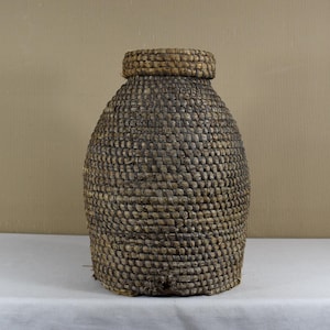 Antique Wicker Basket - Vintage Handwoven Storage - Rustic Farmhouse Basket - Large Woven Organizer - Boho Cottagecore Decor