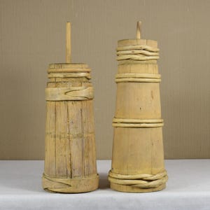 Antique Wooden Butter Churn - Primitive Butter Crock with Dasher - Vintage Dairy Crock - Butter Making Tool - Rustic Farmhouse Decor