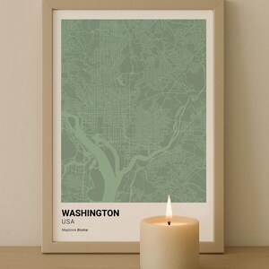 Poster met een kaart van Washington, afdrukbare wanddecoratie voor een rustig huis, slow living-decoratie in zachte kleuren, digitale download