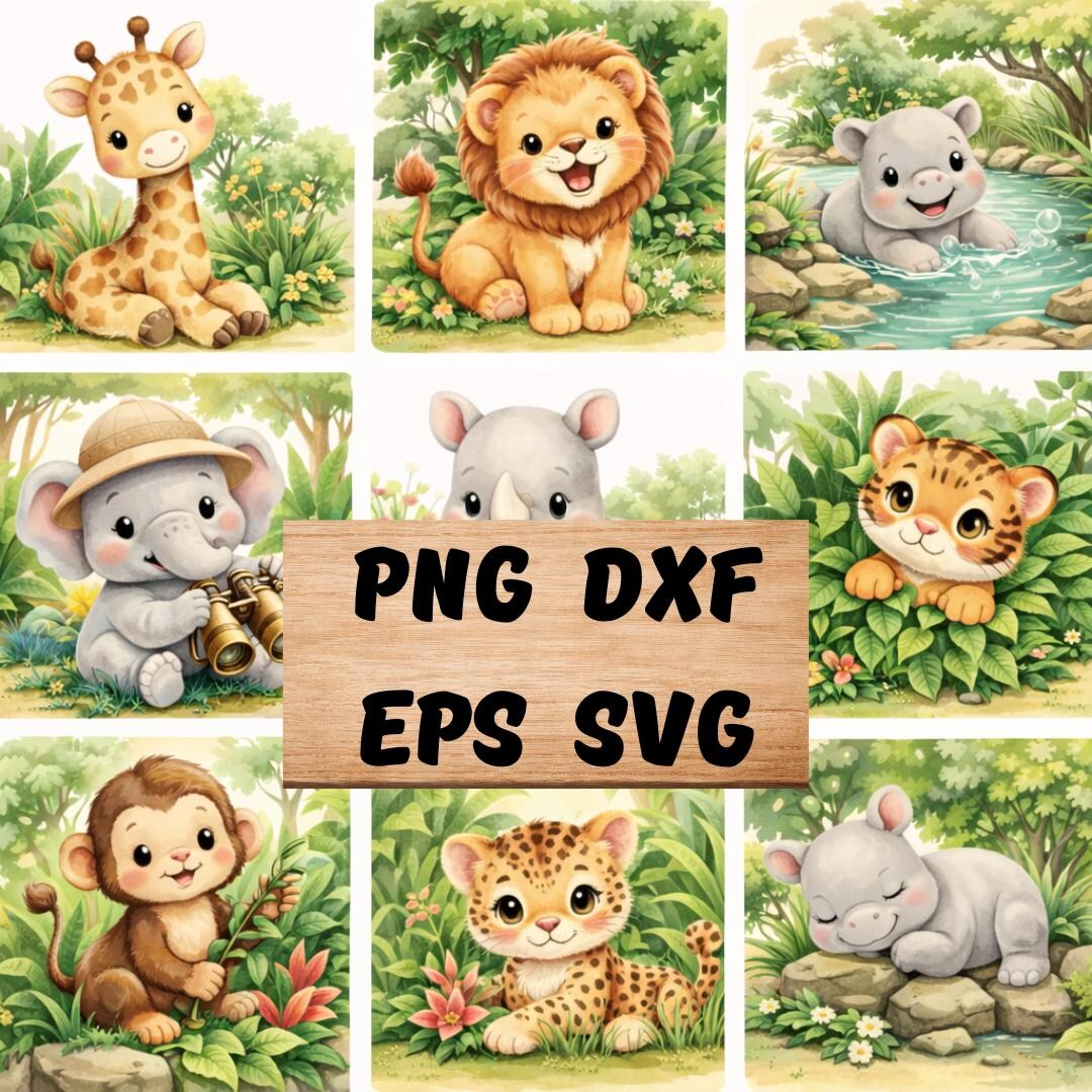 Safari Animals SVG PNG Bundle, Jungle Clipart, Lion Elephant Giraffe ...
