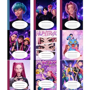 KPop Demon Hunters Composition Notebook Cover PNG | 16 Editable Canva Covers | Huntr/x Rumi Mira Zoey Saja Boys Notebook PNG | Editable