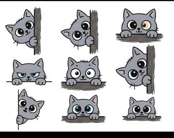 Peeking Cat PNG Bundle | Cute Cat Peek Clipart | Funny Cat Face PNG | Animal Peek Design | Sublimation Cat PNG | Digital Download