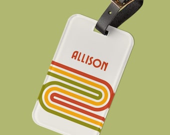 Retro 1970s Custom Luggage Tag Personalizable Name Luggage Tag Retro Style Striped 70s Gift for Girls Retro Gifts 1970s Luggage Tag Vintage