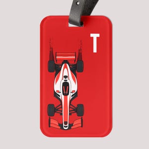 Etichetta per bagagli personalizzata con iniziale F1, regali Formula Uno per uomo, etichetta per bagagli personalizzata, etichetta per bagagli con monogramma, regali auto personalizzati per ragazzi F1