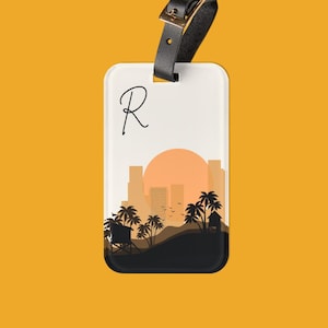 Bagagelabel LA custom monogram taslabel monogram kofferlabel voor mannen zonsondergang Los Angeles bagagelabel Californië personaliseren reiscadeau Hollywood