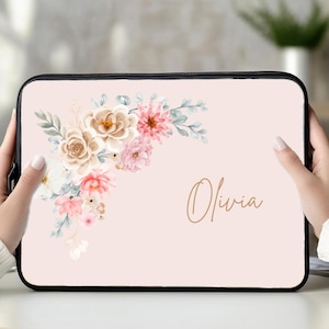 Custom Name Pink Floral Laptop Sleeve For Girls Laptop Bag Personalized MacBook Sleeve Pretty College Girl Gift Computer Case Protector Bag