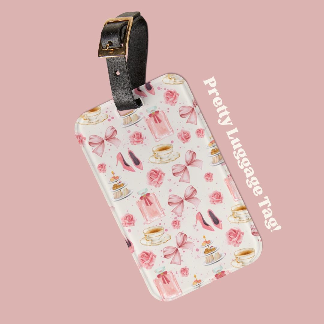 Etichetta per bagaglio carina Coquette Girly Pattern Regalo per ragazza Etichetta per bagaglio con fiocco Accessori da viaggio Mini stampa estetica Etichetta per bagaglio unica - Italia