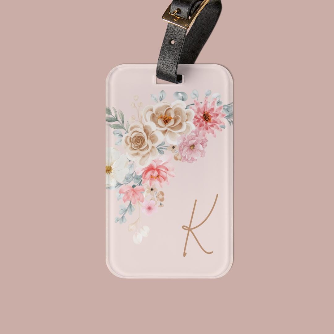 Bag Tag Pink Floral Custom Monogram Luggage Tag Pretty Backpack Tag Personalized Luggage Tag for Women Suitcase Tag Pretty Floral Monogram