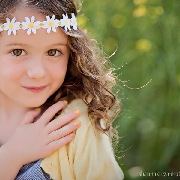 Yellow and White Daisy Flower Headband- Newborn Toddler Headband- Hippie or Flower Child