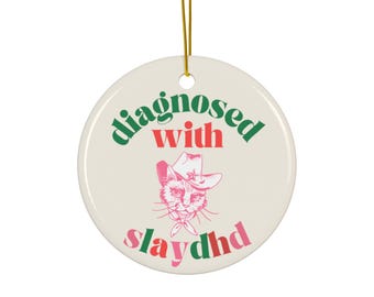 Funny Cowboy Cat ADHD Christmas Ornament, neurodivergent, Holiday Decor, Home Decoration, ADHD gift, slaydhd
