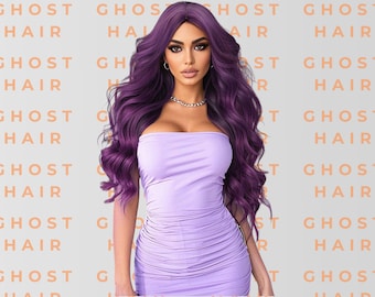 Peruca roxa romântica de 86 cm (34") com cachos - Peruca sintética ondulada e resistente ao calor para cosplay e uso diário.