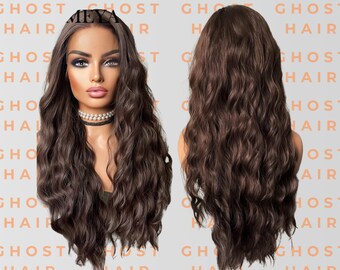 Long Wavy Brown Lace Front Wig – Body Wave Synthetic Wig with Natural Hairline, Heat Resistant Fiber for Women