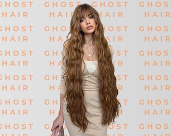 45" Long Loose Wave Wig with Bangs: Heat-Resistant Synthetic Hair, Cosplay & Festival