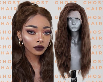 Long Wavy Brown Lace Front Wig – Heat-Resistant Synthetic Hair