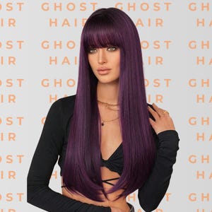 Long Lavender Purple Wig With Bangs – 26 Inch Wavy Heat  display picture 1