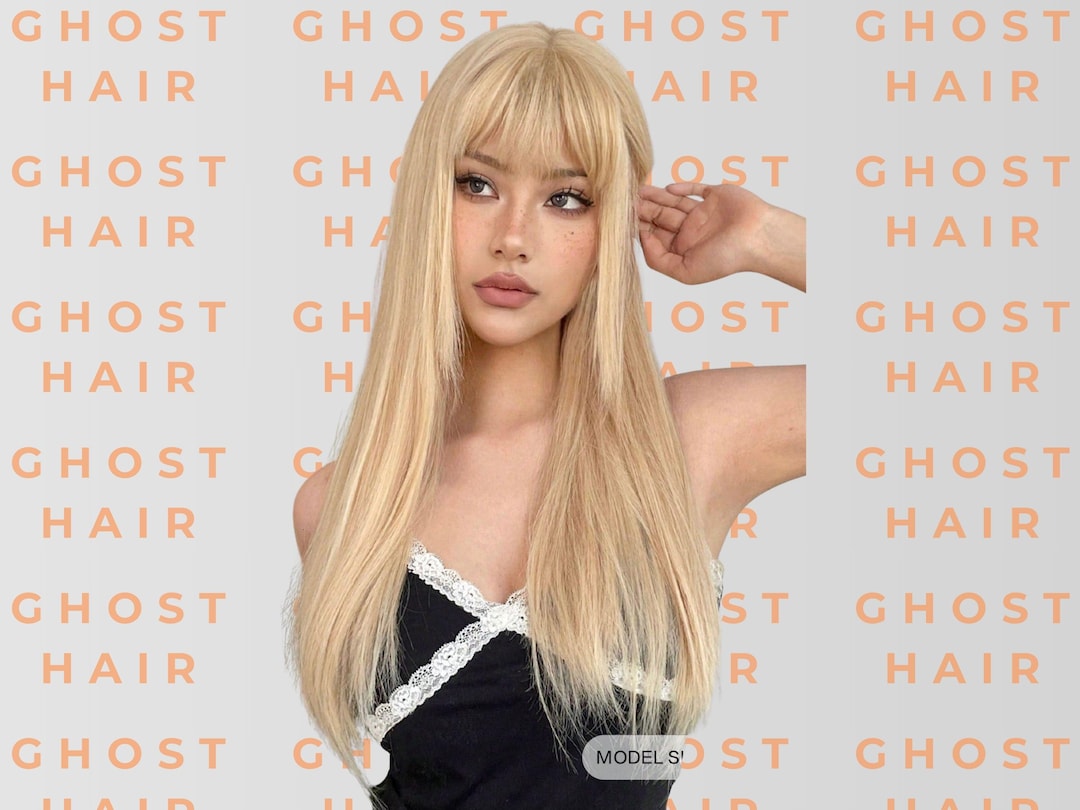 Blonde Straight Wig With Bangs – 26 Inch Long Synthetic Heat  display picture 2