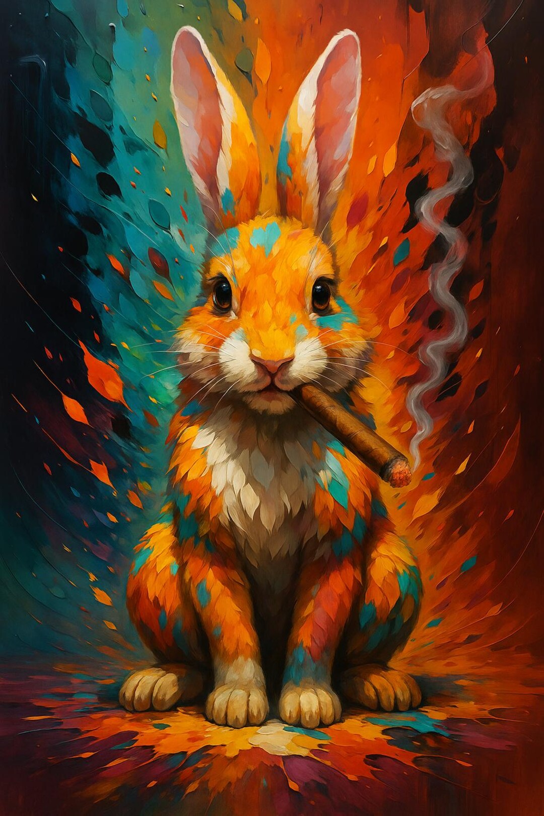 Smoking Bunny Puzzle – Colorful Rabbit With Cigar in Oil Painting Style ...
