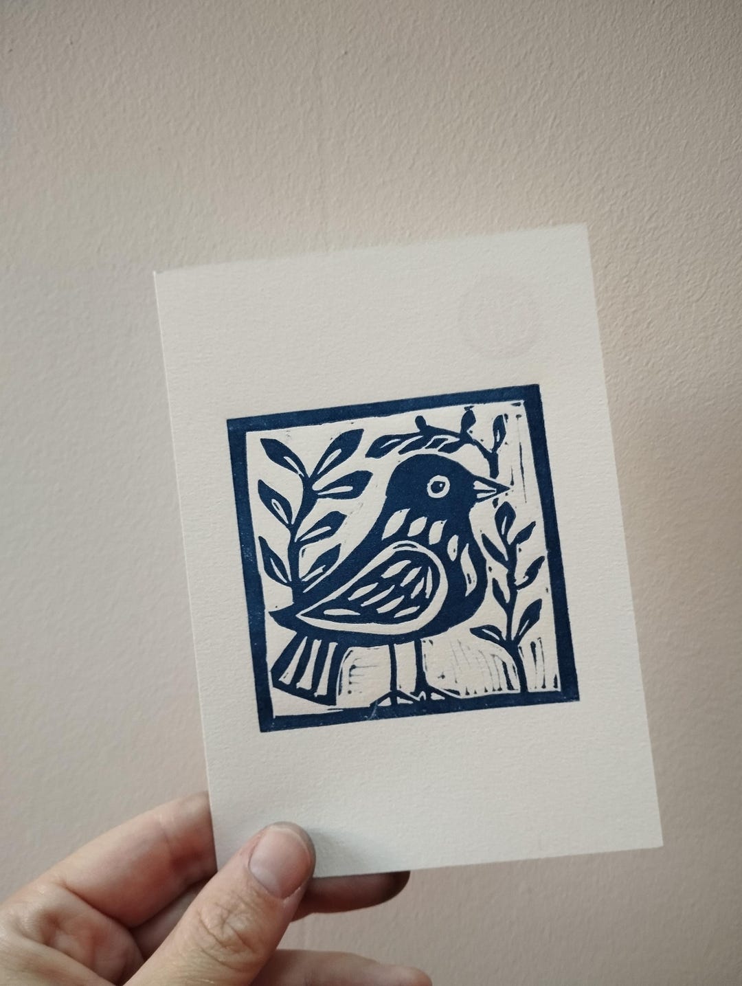 Handmade Linocut “little Blue Bird” – Prussian Blue – A6 Format - Etsy
