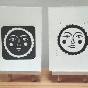Duo Linogravura "Sol & Negativo" – Formato A6 – Impressão artesanal – Papel kraft ou branco