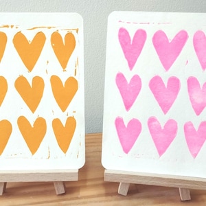 A6 Handmade Linocut – Big Hearts – Handmade Engraving on Paper